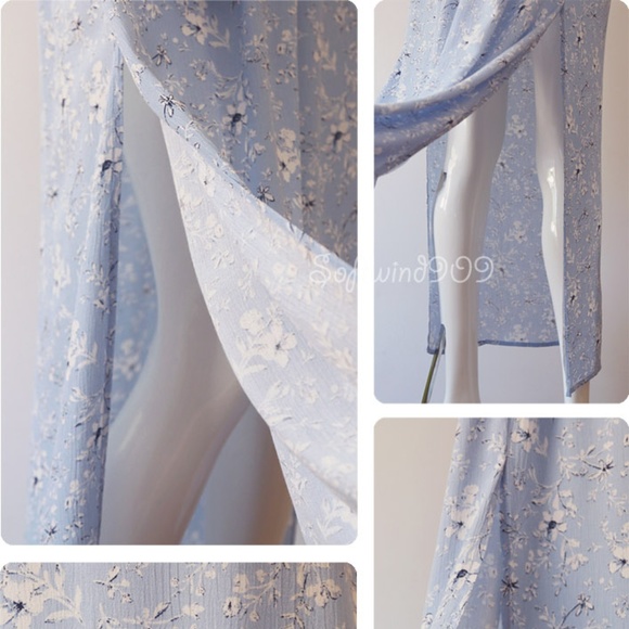 Light Blue Floral Smocked Off Shoulder Maxi Dress - Picture 5 of 8